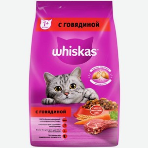Сухой корм для кошек Whiskas полнорационный Вкусные подушечки с нежным паштетом Аппетитный обед с говядиной 1.9кг