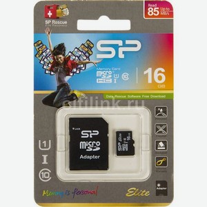 Карта памяти microsdhc UHS-I Silicon Power 16 ГБ, 85 МБ/с, Class 10, SP016GBSTHBU1V10SP, 1 шт., переходник SD