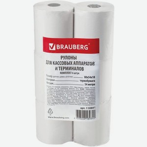 Лента чековая BRAUBERG 110881, 80мм, 54м, термобумага, втулка 18мм, 6 шт
