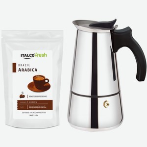 Подарочный набор Italco гейзерная кофеварка Torino на 6 порций + кофе в зернах Italco Arabica Brazil, 90 г (245600)