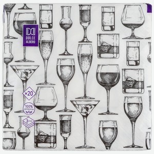 Салфетки бумажные DOLCE ALBERO Коктейли 3-слоя 33х33см, 20шт