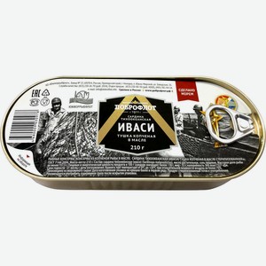 Р/к сардина ДОБРОФЛОТ тихоокеанская иваси копченая в масле, Россия, 210 г