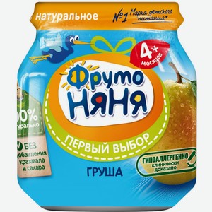 Детское питание пюре ФРУТОНЯНЯ из груш натурал д/пит детей раннего возраста с 4 мес ст/б, Россия, 100 г