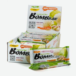 Батончик ореховый Bombbar Фисташки и пломбир неглазированный, 60г x 20 шт Россия