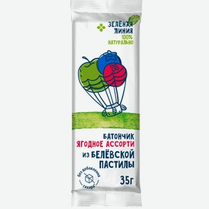 Батончик Ягодное Ассорти из белевской яблочной пастилы без сахара Зелёная Линия, 35г