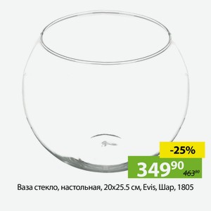 Ваза стекло, настольная, 20х25.5 см, Evis, Шар, 1805