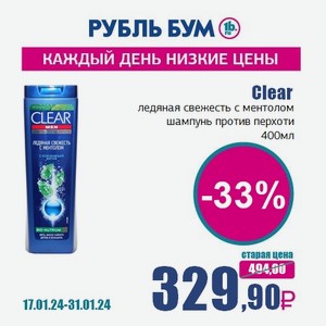 Clear ледяная свежесть с ментолом шампунь против перхоти, 400 мл