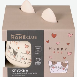 Кружка HOMECLUB Котики с силиконовой крышкой 360мл, фарфор KRJYD1131-8046, Китай