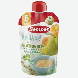 Пюре Semper Грушев6о-абрикосовое с кашей с 6 мес. 120 г (6пауч)