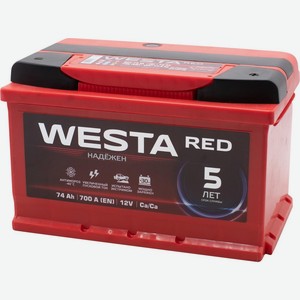 Батарея ккумулятрная WESTA RED 6ст-74 прямая полярность, выс 175мм, длин 278мм, шир 175мм, Казахстан