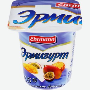 Продукт йогуртный EHRMANN Эрмигурт Экстра Cливочный с тропич. фруктами 7,5% без ЗМЖ, Россия, 100 г