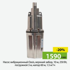 Насос вибрационный Oasis, верхний забор, 10 м, 250 Вт, погружной 3 м, напор 60 м, 1.5 м3/ч