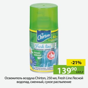 Освежитель воздуха Chirton, 250 мл, Fresh Line Лесной водопад, сменный, сух распыл