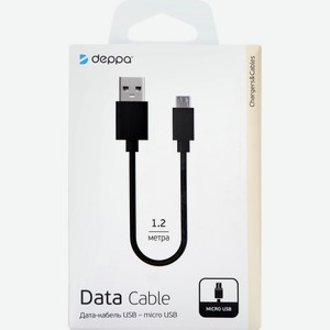 Дата-кабель DEPPA USB – micro USB, 1,2м, черный 72103, Китай