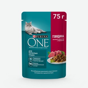 Влажный корм Purina ONE для взрослых кошек с говядиной и морковью 75 г
