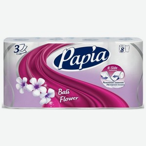 Туалетная бумага Papia Bali Flower трехслойная, 8 рулонов