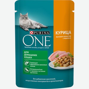 Корм для взрослых кошек PURINA ONE Housecat с курицей и морковью в соусе, Россия, 75 г