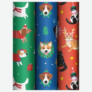 Упаковочная бумага глянц. 70*100см, MESHU  Christmas mood , 80 г/м2, ассорти, 3 дизайна