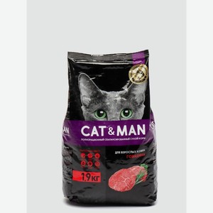Корм CAT&MAN Для взрослых кошек с говядиной 1,9кг