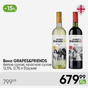 Вино GRAPES&FRIENDS белое сухое; красное сухое 12,5%, 0,75 л (Грузия)