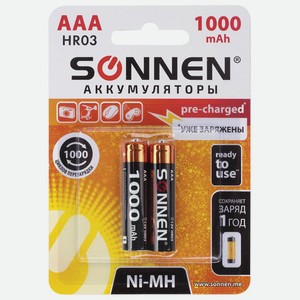 Аккумуляторы ААA, 1000mAh, 2шт