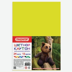 Цветной картон А4 24л 12цв