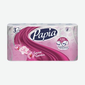 Туалетная бумага Papia Secret Garden трехслойная, 8 рулонов