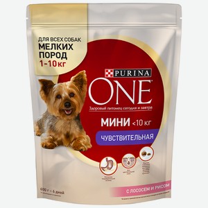 Корм для собак мелких пород до 10 кг Purina One Чувствительная с лососем и рисом 600 г, пауч