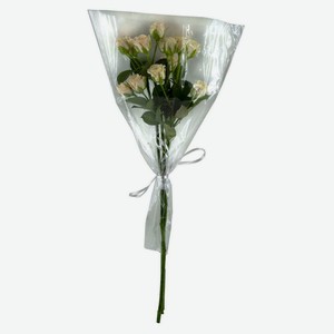 Букет живых срезанных цветов из 3 кустовых роз с зеленью берграс в упаковке в ассортименте, 1 шт