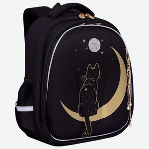 Ранец GRIZZLY анатомическая спинка, c брелоком, для девочек, Кот и месяц, 36х28х20 см