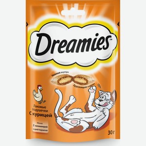 Корм для кошек Dreamies Лакомые подушечки с курицей, для взрослых кошек, сухие 30 г
