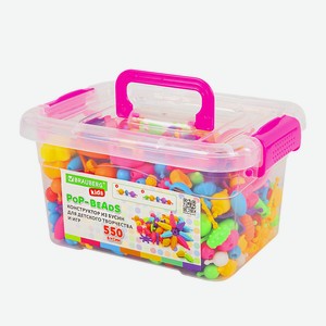BRAUBERG Конструктор POP-BEADS для творчества и игр KIDS, Комплектация: бусины, основа для украшений, пластиковый бокс, 550 элементов.
