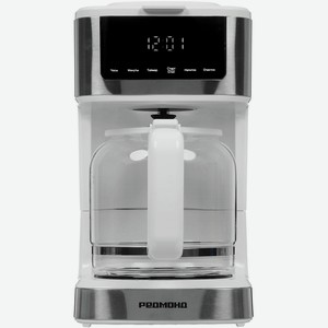 РЕДМОНД Капельная кофеварка CM712, для молотого кофе 900 Вт, кувшин 1.7 л, многоразовый фильтр, сенсорный дисплей, режим Арома, автоподогрев и отложенный старт, капля-стоп, белый