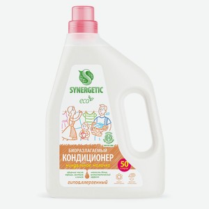 Кондиционер-ополаскиватель для белья Synergetic Миндальное молочко, 1,5 л, 50 стирок