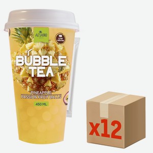 Холодный чай Aziano Bubble Tea со вкусом ананаса и фруктовыми шариками со вкусом маракуйи, 450мл х 12 шт