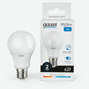 Лампа светодиодная Gauss 10W 6500K Е27 LED холодныйбелый свет, 1 шт