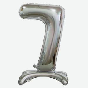 Шар фольгированный Весёлая затея цифра 7 на подставке, цвет: серебряный, 76 см
