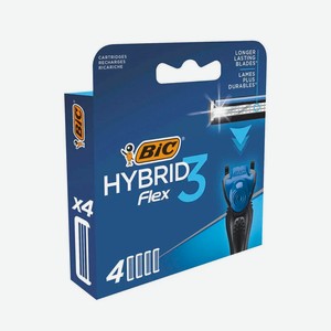 Сменные кассеты для бритья Бик (Bic) Гибрид Флекс 3 (Hybrid Flex 3) 4 шт. дизайн упаковки в ассортименте