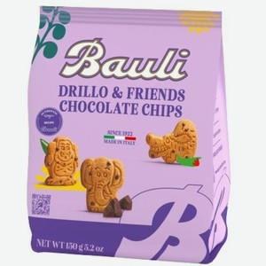 Печенье Баули (Bauli) Дрилло&друзья (Drillo&friends) с шоколадной крошкой сахарное 150 г