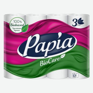 Бумага туалетная Papia BioCare белая с тиснением и перфорацией 12рулонов, 478 г