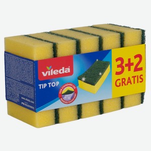 Губка для мытья посуды Vileda Tip-Top Губки двусторонние 9.5х7см, 5шт