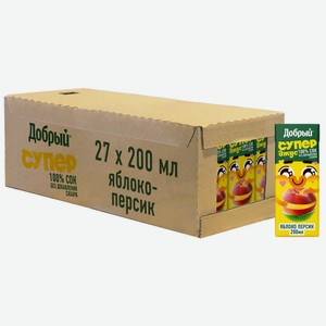 Сок Добрый Active Kid яблоко и персик, 200мл x 27 шт