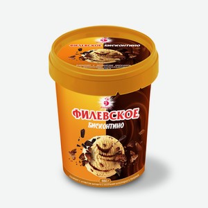 Мороженое Филевское пломбир Бисконтино Бисквит с кусочками шоколадного печенья с шоколадным топпингом 550 г