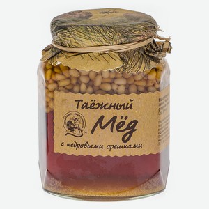 Мед Кедровый Бор Таежный натуральный темный с кедровыми орешками 460г