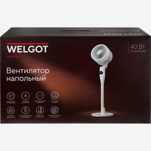 Вентилятор напольный WELGOT циркуляция воздуха, автоматическое вращение, 40Вт, сенсорное управление, LED‑дисплей, таймер, 8 скоростей, пульт дистанционного управления, Арт. FS-209L(01)
