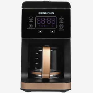 РЕДМОНД Капельная кофеварка CM720, для зернового и молотого кофе, 900 Вт, встроенная кофемолка + многоразовый фильтр, сенсорный дисплей, отложенный старт, автоподогрев, капля-стоп, черный/бронза