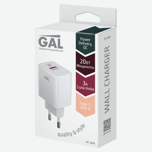 Сетевое зарядное устройство Gal UC-5229 PD 20W + QC3.0 Type-C + USB A белое