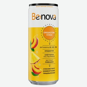 Напиток Be:Nova Prebiotic Plus со вкусом персика и ананаса газированный, 330мл