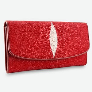 EXOTIC LEATHER GENUINE PREMIUM ACCESSORIES Красивый женский кошелек из натуральной кожи ската, Красный