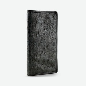 EXOTIC LEATHER GENUINE PREMIUM ACCESSORIES Классическое вертикальное портмоне из кожи страуса, Черный